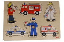 goki drewniane puzzle wtykowe policja straż pożarna karetka pogotowia 8 szt. Puzzle drewniane NOWE
