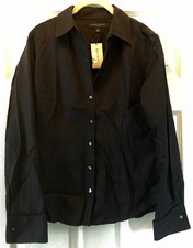 Banana Republic Fitted Size S Black 100 Cotton Blouse Cuffed Sleeves Button-Down