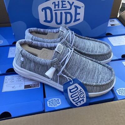 Hey Dude Men's Wally H2O Mix Shoes Sox Metal Grey Loafers Airflow