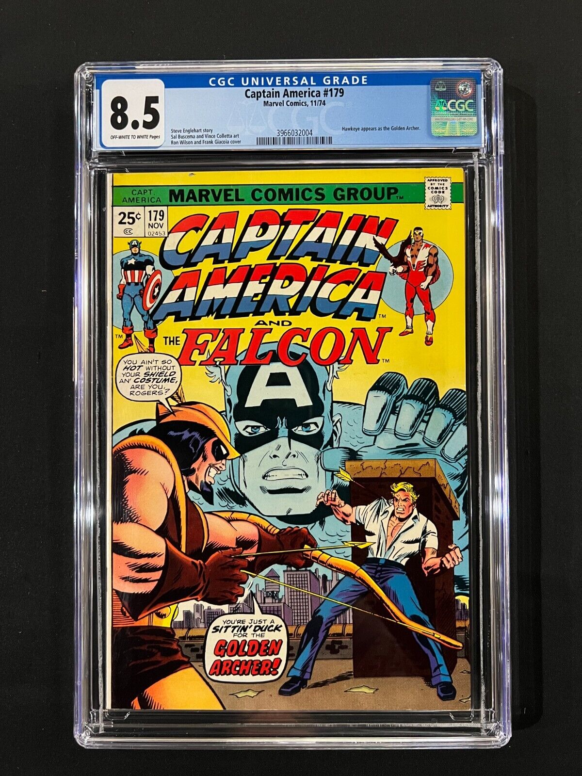 Captain America #179 CGC 8.5 (1974) - Falcon - Hawkeye as Golden Archer
