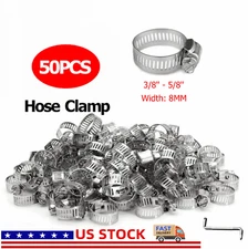 50pcs Adjustable Worm Gear Drive Hose Clamps 3/8" to 5/8" Steel Band Worm Clip