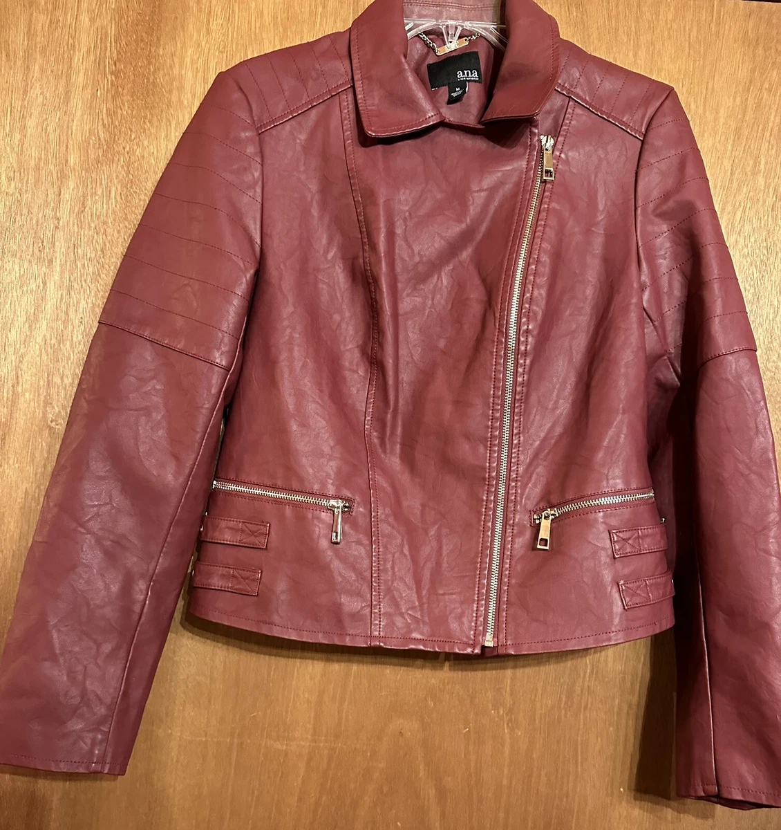 A. N. A. Burgundy Moto Jacket Faux Leather Med. K eBay