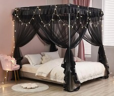 Black Elegant 4 Corners Post Canopy Bed Curtains Mosquito Net Bed Drapes Full Si