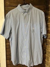 Chaps Mens Adult XL Blue White Pinstripe Casual Easy Care Button Up Dress Shirt