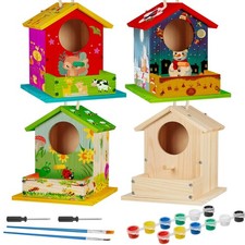 4 Pack DIY Wooden Birdhouse Kit, Crafts for Kids and Adults, Bird House with ...