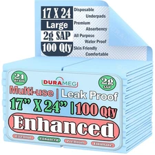 Durameg Chucks Pads 17x24 [100 Pack] – Disposable Blue Underpads with 2g S