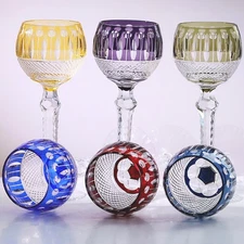 Set Of 6 Colors Wedding Water Wine Goblet Hand Cut Crystal Glasses Stemware