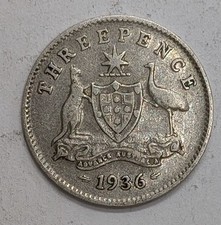 1936 AUSTRALIA Silver Three pence 3P Coin (#K2128)