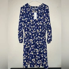 NWT Collective Concepts Blue Floral Quarter Peasant Sleeve Midi Dress Sz Large
