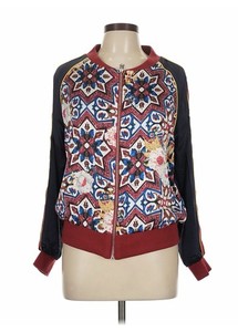 Dolce Cabo Womens Bomber Jacket Reversible Red Blue Floral