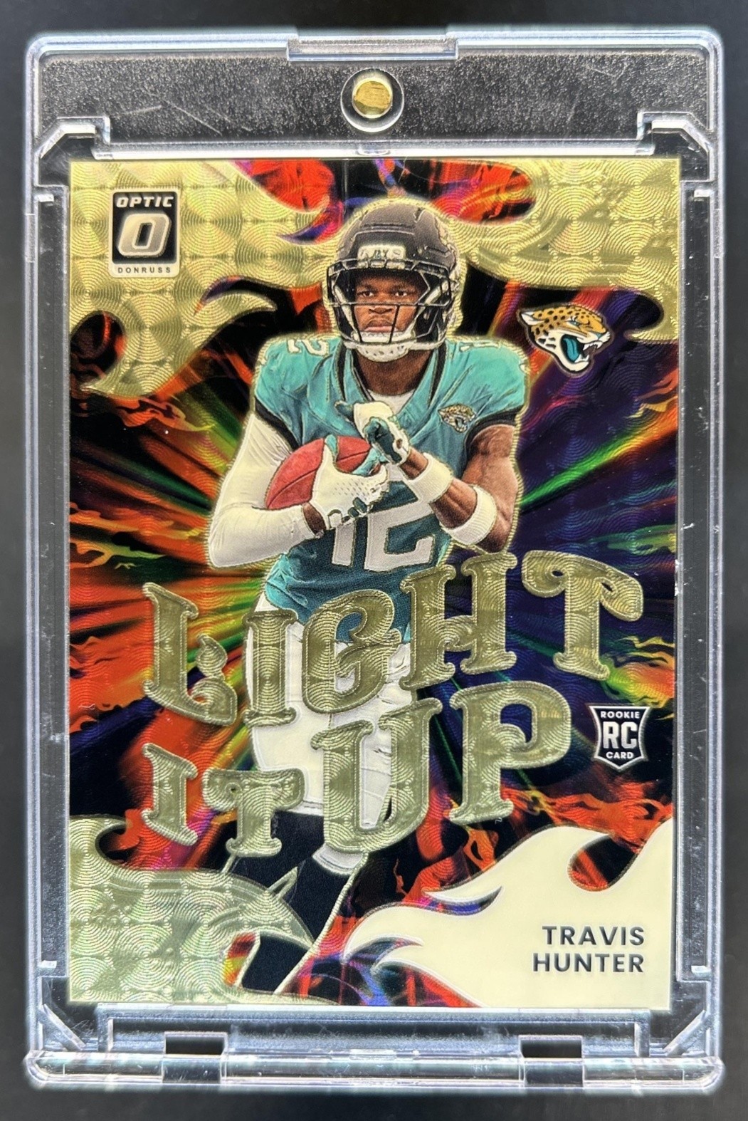 2025 Panini Donruss Optic Travis Hunter Light It Up RC Gold Vinyl Prizm #1/1