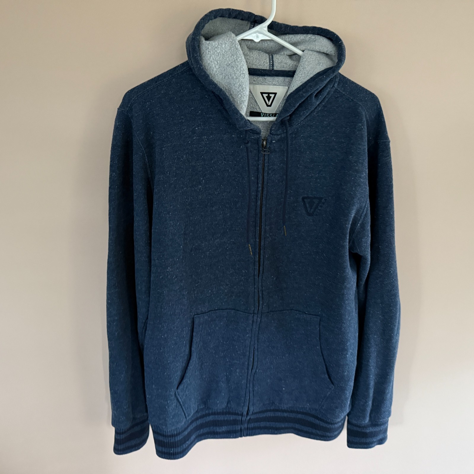 Vissla Full Zip Terry Cloth Hoodie Hoody Jacket Blue Men's Size Medium M