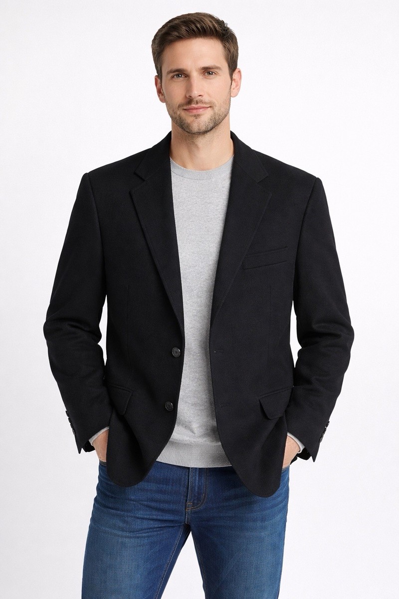 Men's 42R Silverstone Blazer 100% Cashmere Black Jacket Fabric Loro Piana Italy