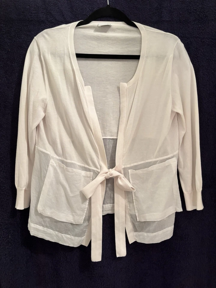 NWOT TSE lightweight 3/4 sleeve white tie-front cardigan - large - Image 2 of 4