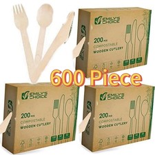 600 Piece Disposable Cutlery Forks Knives Spoons Combo Pack Utensils Compostable