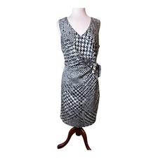 MNG By Mango Dress Size 12 Optical White Black Fit &Flare Cocktail Art To Wear