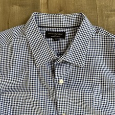 Banana Republic Slim Fit Non Iron Long Sleeve Button Up Men XL Blue White Check
