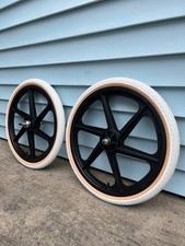 Skyway Mags Black Wheels Set Old School Bmx Sealed Tuff White Kenda Tires Rims