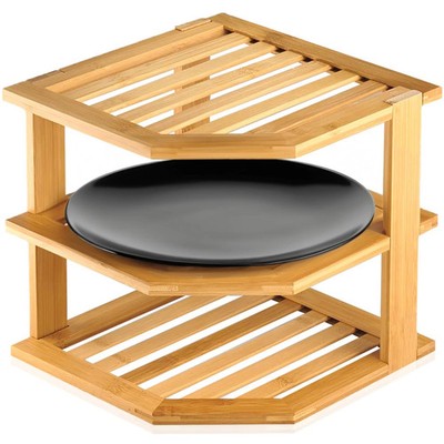 Bamboo 3Tier Corner Shelf Organizer for Countertop & Kitchen Cabinet, Space O...