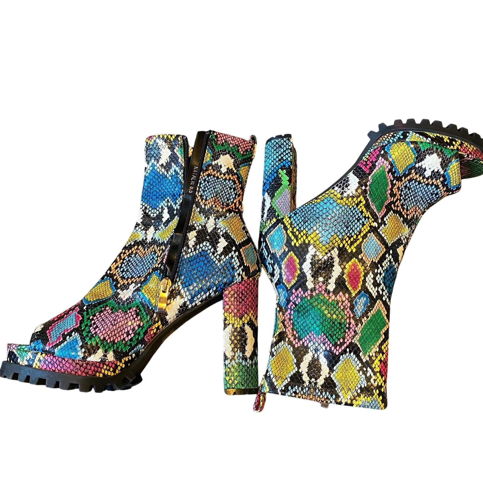 PazzleNatalie Multicolor SnakePrint HighHeels OpenToe Boots Lady 8.5 Club Party