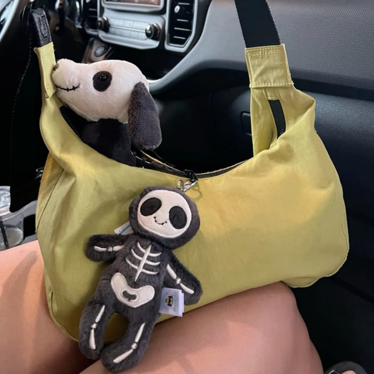 Peluche Portachiavi Skeleton Bob Per Halloween: Scheletro Nero Con Sacchetto Polvere, Lavabile