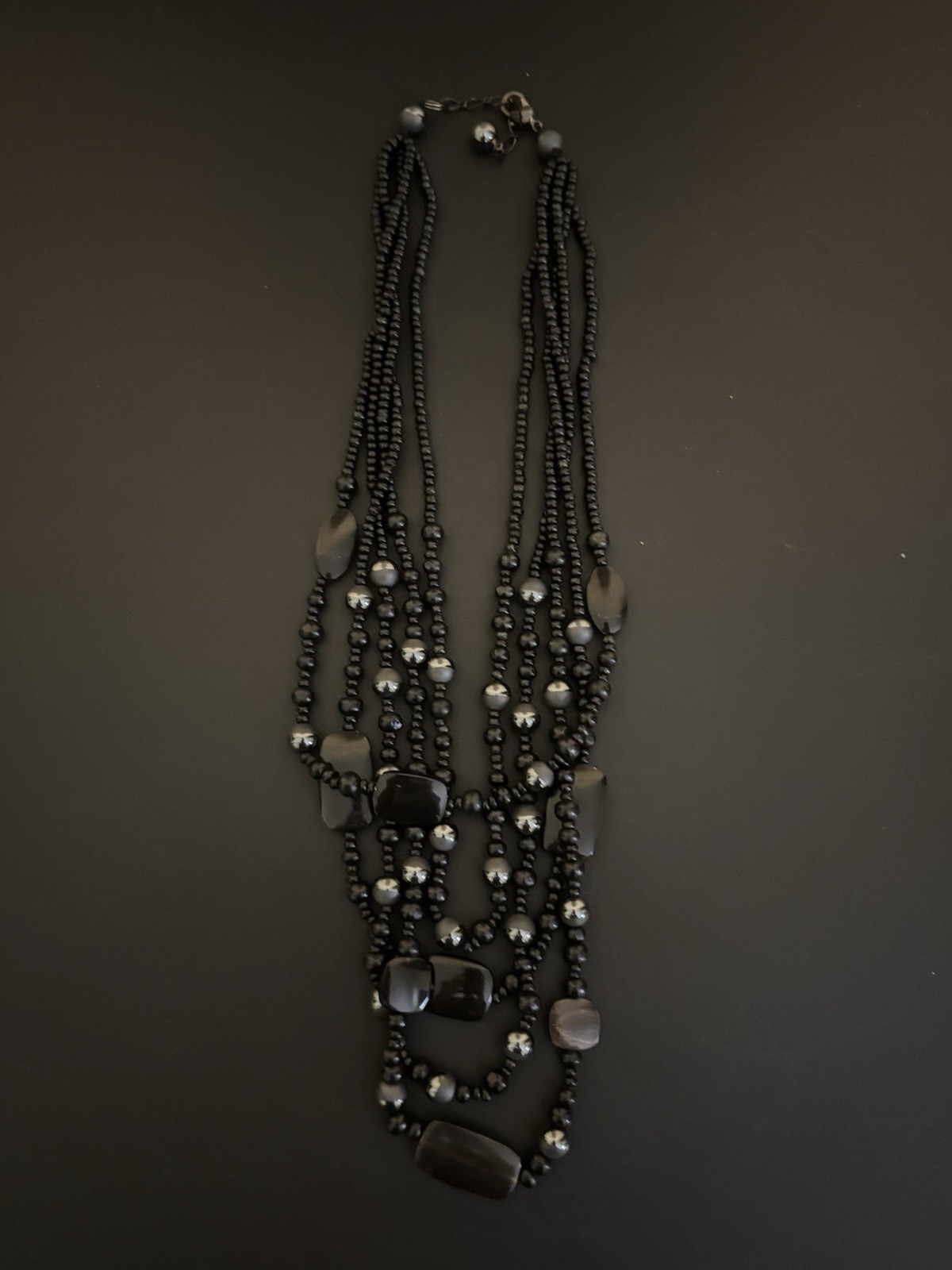 Black Beaded Statement Necklace - image 1