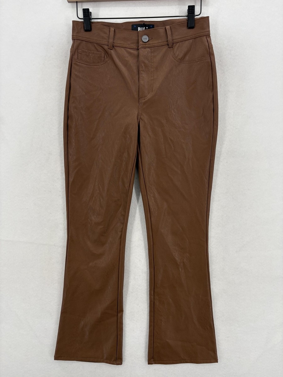 Paige Faux Leather Pants Womens 25 Brown Ankle Flare Stretch Claudine Dark Argan