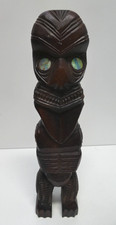 VINTAGE CARVED WOODEN MAORI TIKI STATUE TOTEM TIKI BAR IDOL PAUA SHELL EYES