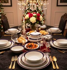 SERVIZIO PIATTI DI PORCELLANA BAVARIA BLU E ORO ZECCHINO