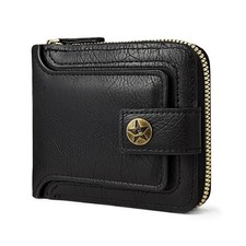 Men Wallet, Vintage PU Leather Multi-Card Zipper Wallet with 10 Card Slots an...