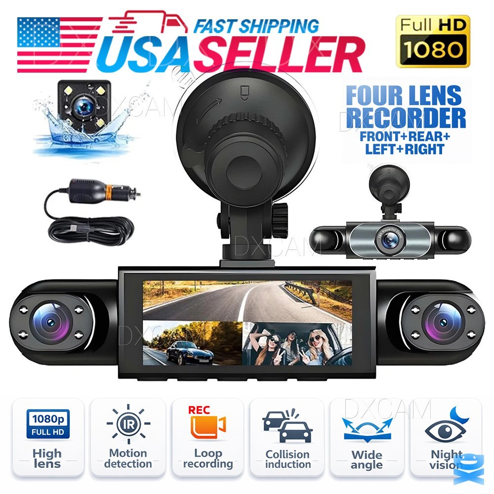 4-Channel Dashcam 360° 1080P HD Car Dash Cam Front Rear Inside Left Right