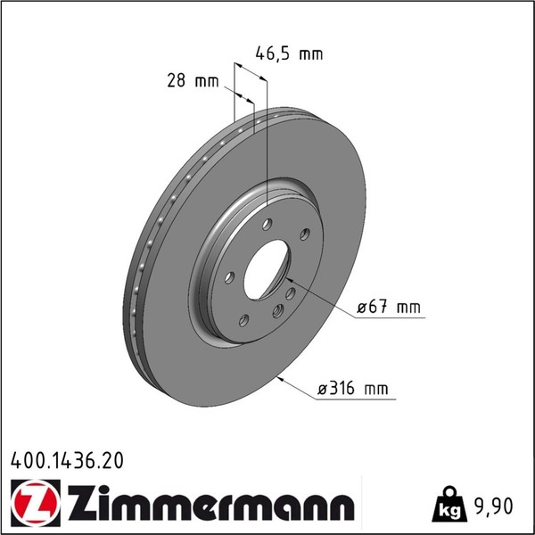2X Zimmermann 400.1436.20 Bremsscheibe FüR Mercedes Benz E Klasse CLK C W202-image