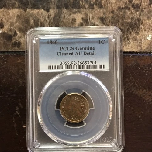 1860 Indian Head Cent Copper BN color.  KM#85 PCGS Genuine Cleaned-AU