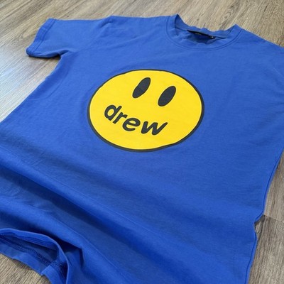 Drew House Blue Yellow Smile Logo Graphic Crew Neck Short Sleeve Men's T-Shirt L