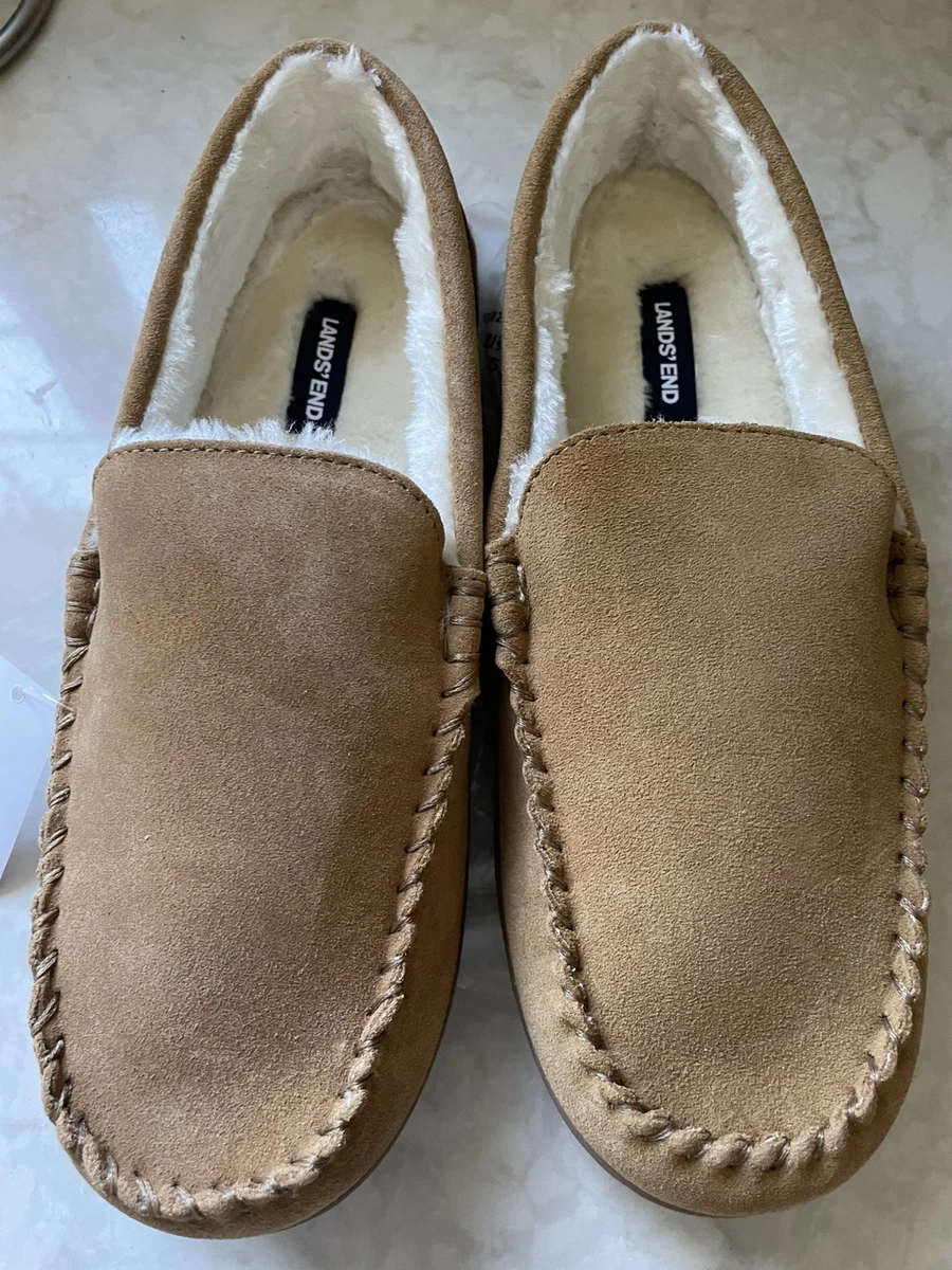 Lands End Mens Venetian Moccasin Slippers Brown Plaid Lined Loafers Size 9 NEW Men main image 4