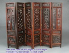 9.7" H China Rosewood Folding Screen Byobu Carved Flower Design Small Folding/
