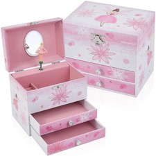 Ballerina Musical Jewellery Box with 2 Drawers for Girls,Fairy Design Kids Mu...