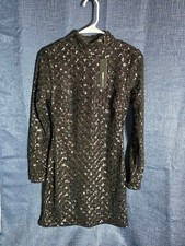 Women's Fashion Nova Black Silver Sequin Mini Dress S Party y2k Festive Wedding