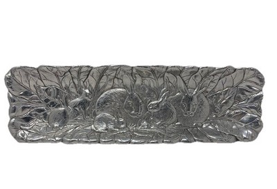 Arthur Court Bunny Rabbit Aluminum Serving Tray 18  Woodland Easter Decor