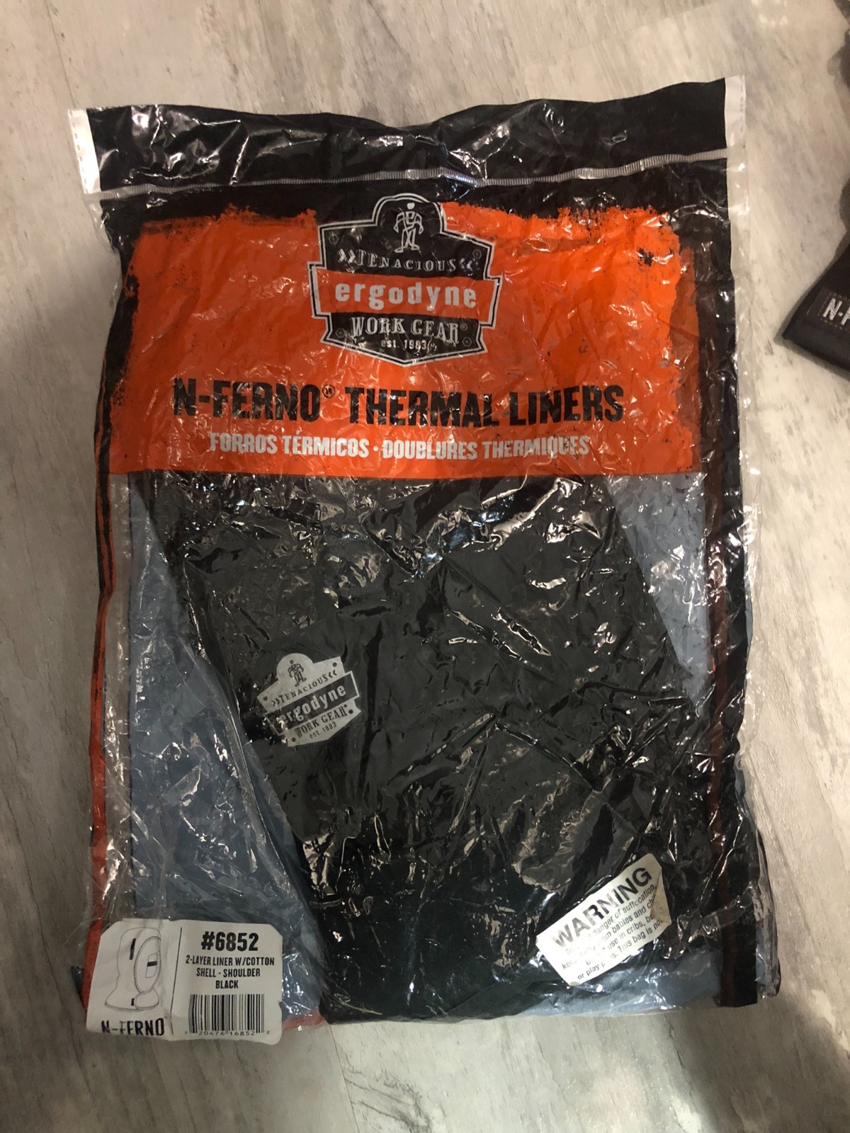 Ergodyne N-Ferno Thermal Liners #6852 2-Layer Liner W/Cotton Shell-Black New