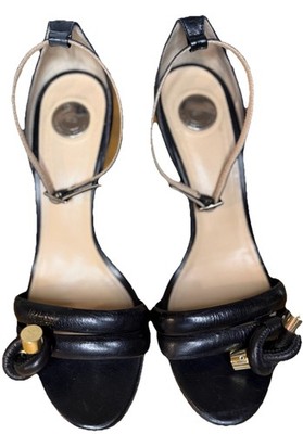Celyn b by Elisabetta Franchi Black Leather Gold Heel Sandals EU 39 Made Italy