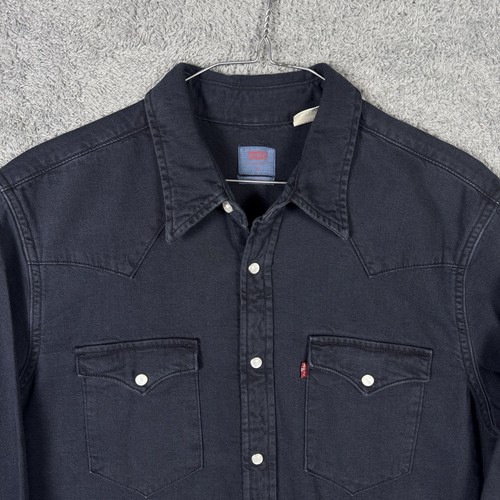 Levi's Denim Pearl Snap Shirt Mens M Western Cowboy Grunge Utility Workwear - Picture 3 of 8