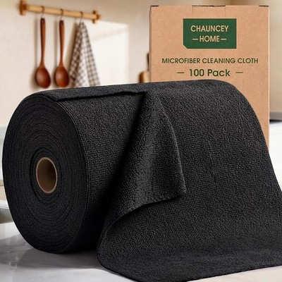 Microfiber Cleaning Cloth Roll 100 Pack Washable Towels (Black)