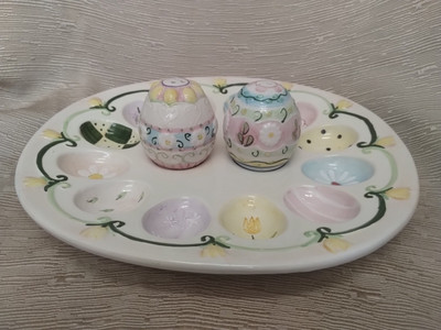 Easter/ Spring / Floral Ceramic Deviled Egg Tray w/ Salt & Pepper Shakers
