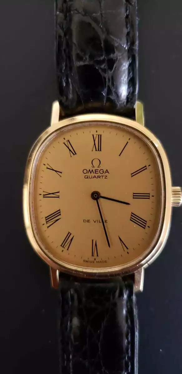 OMEGA DE VILLE QUARTZ GOLD DIAL OVAL MEN WATCH W INTERNATIONAL WARRANTY BOOKLET