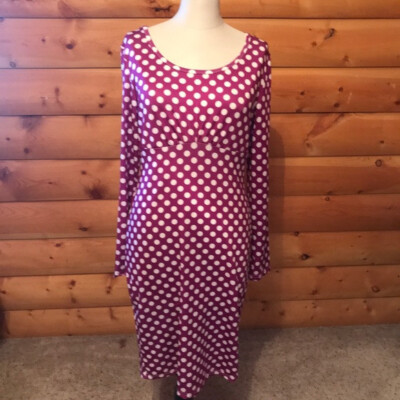 Baluoke womens large purple white polka dot empire waist long sleeve dress  | eBay