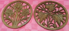 Suffering Moses Hand made wooden round wall decor or trivets  Two plaques 10.5"