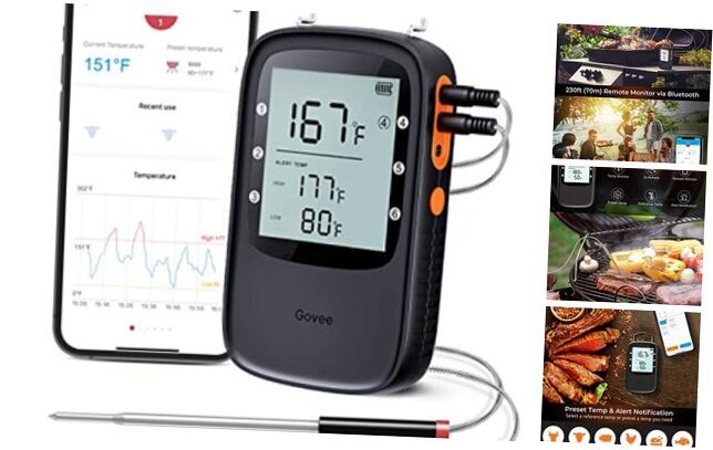 Bluetooth Meat Thermometer, Wireless Meat Thermometer for Smoker 2 x Probes