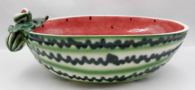 VINTAGE WALTER HATCHES 14'' WATERMELON SERVING BOWL MAJOLICA ~ MADE IN ITALY