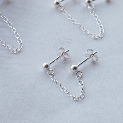 Double Piercing Earrings Pair Set Sterling Silver Ear Chain For Two Holes Design - Picture 4 of 6